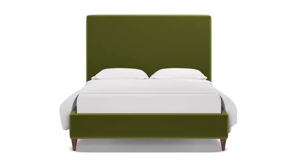 Classic Bed, Sage Performance Velvet, Walnut Decorative Tapered Leg, Queen