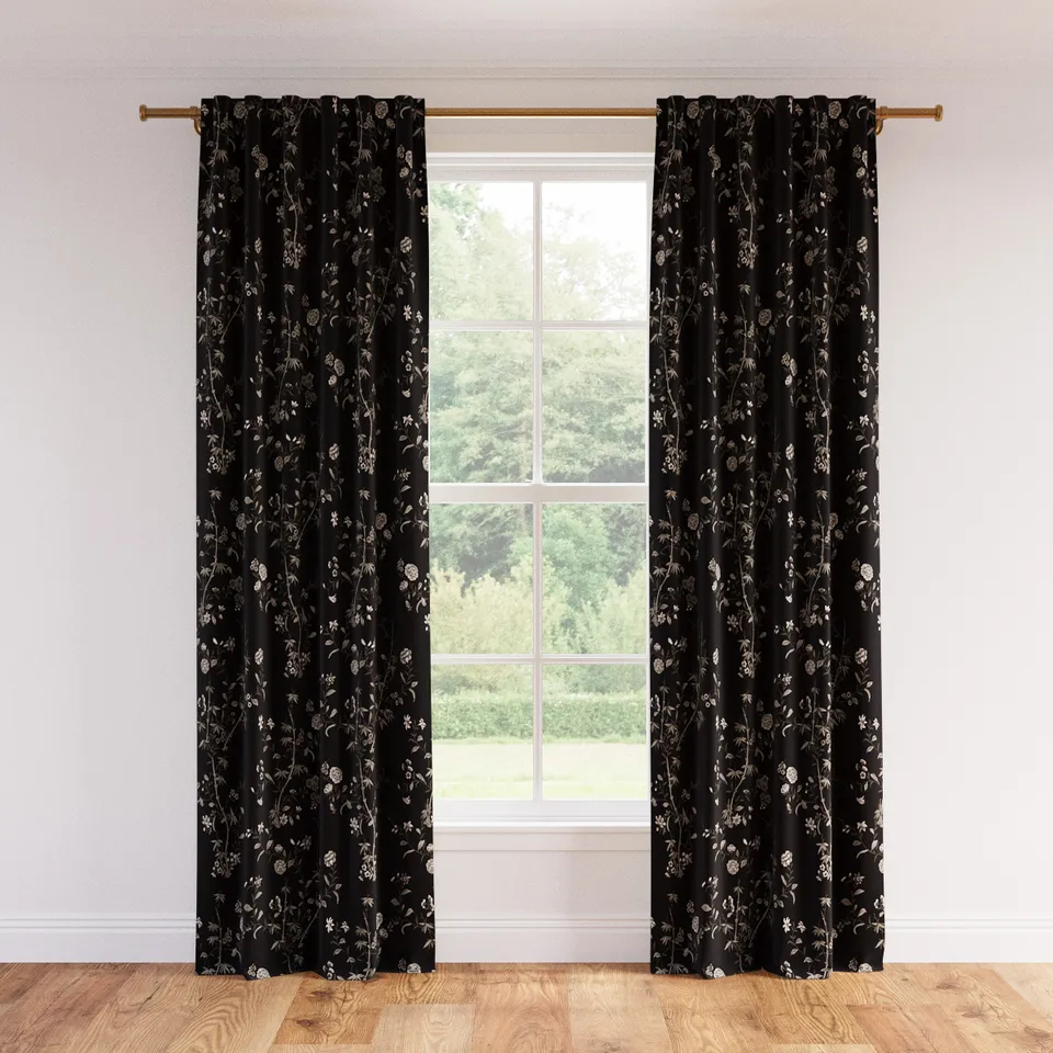 Printed Linen Curtain, Black Bamboo Garden, 50" x 108", Privacy