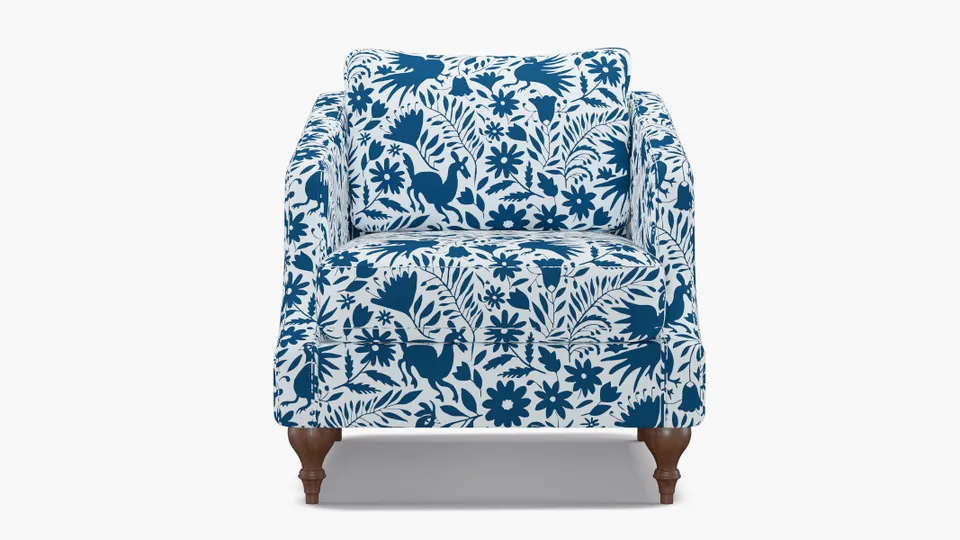 Slope Arm Chair, Cerulean Frida, Walnut Turned Wood Leg