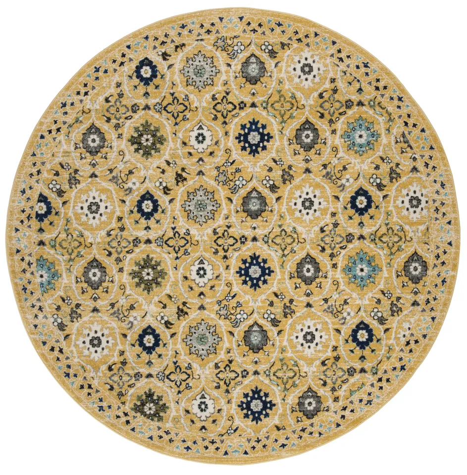 Arlo Home Woven Area Rug, EVK210B, Gold/Ivory,  6' 7" X 6' 7" Round