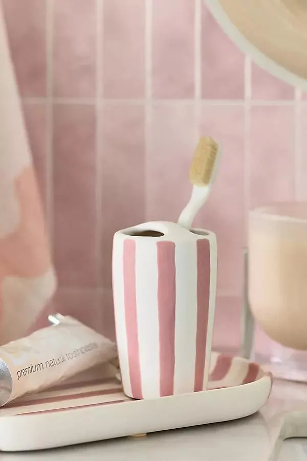Striped Ceramic Toothbrush Holder