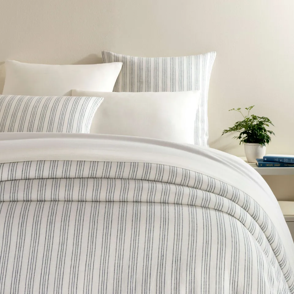 Lush Linen Stripe Slate Blue Duvet Cover 