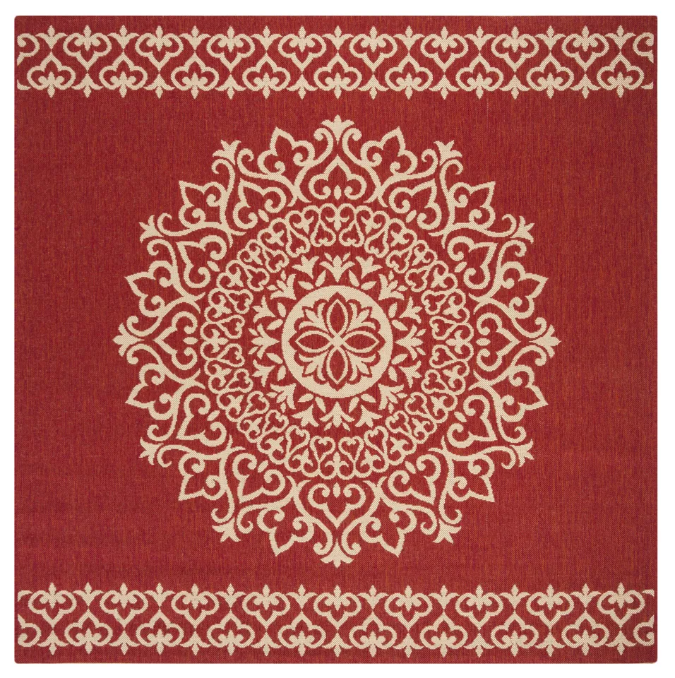 Arlo Home Indoor/Outdoor Woven Area Rug, LND183Q, Red/Cream,  6' 7" X 6' 7" Square