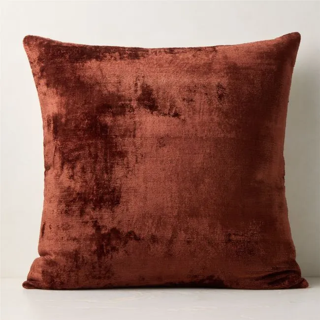 Truette Dark Red Turkish Silk Throw Pillow with Feather-Down Insert 23"x23"