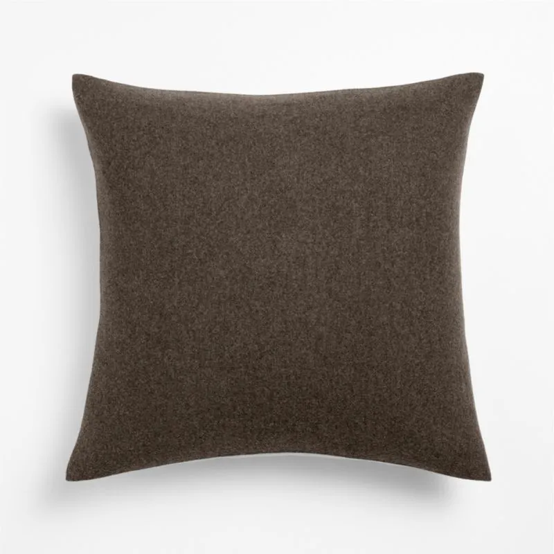 Heathered Wool Blend 20"x20" Deep Brown Throw Pillow Cover with Feather Insert