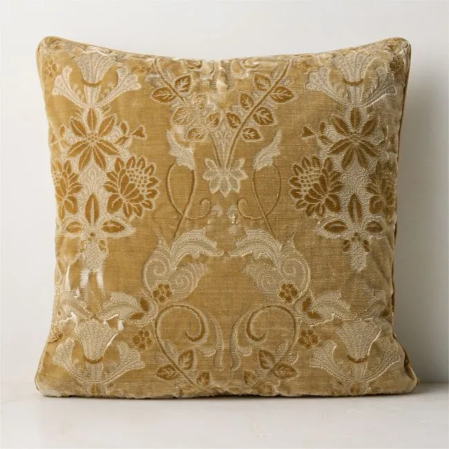 Tapestry Mustard Velvet Throw Pillow Cover 20"x20" by Todd Snyder