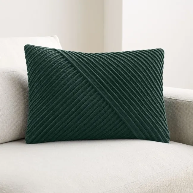 Bowen Ribbed Velvet 22"x15" Spruce Green Throw Pillow with Feather Insert