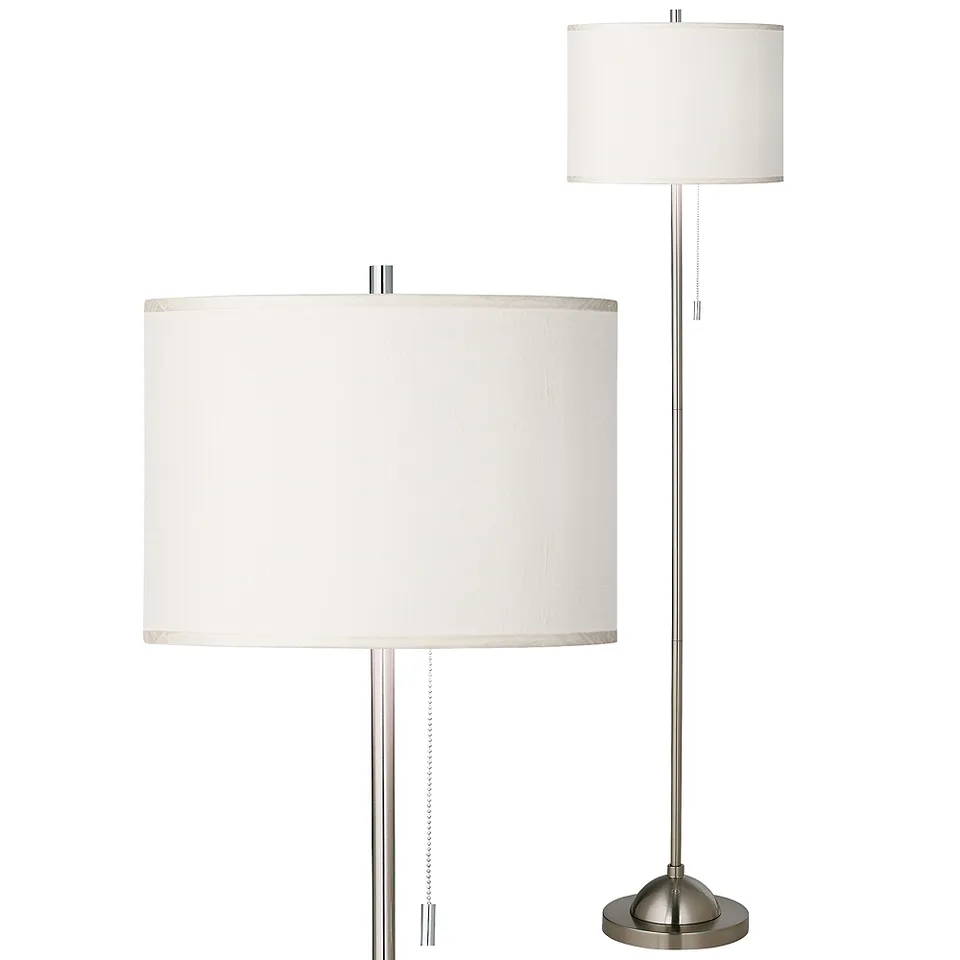 Possini Euro 62" Cream White and Brushed Nickel Pull Chain Floor Lamp