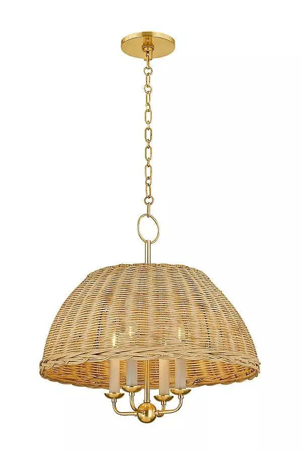 Mitzi Arwen 4-Light Aged Brass Pendant with Rattan Shade