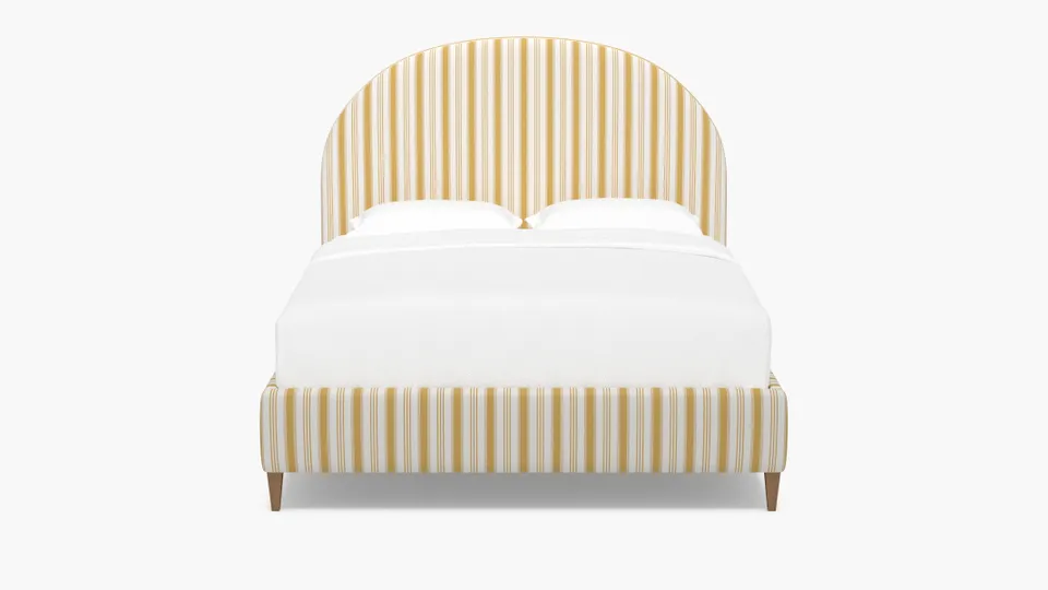 Demilune Bed, French Yellow Regency Stripe, Natural Square Tapered Leg, Full