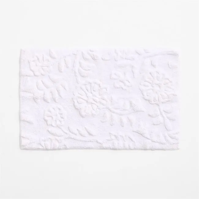 Organic Cotton Floral Tufted Crisp White Bath Mat
