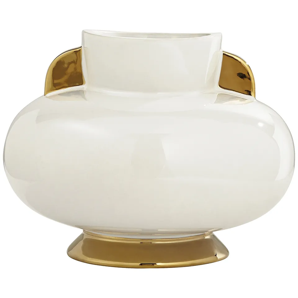 Empress 10 1/2" Wide White Ceramic Vase with Handles