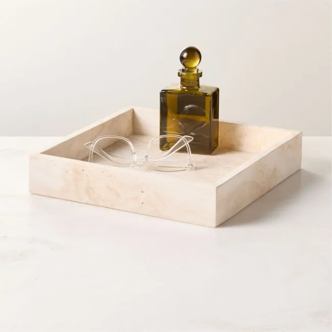 Stack Square White Travertine Serving Tray