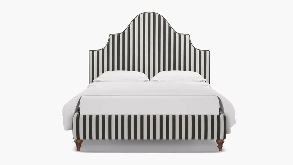 Statement Bed, Ink Cabana Stripe, Walnut Traditional Turned Leg, Queen