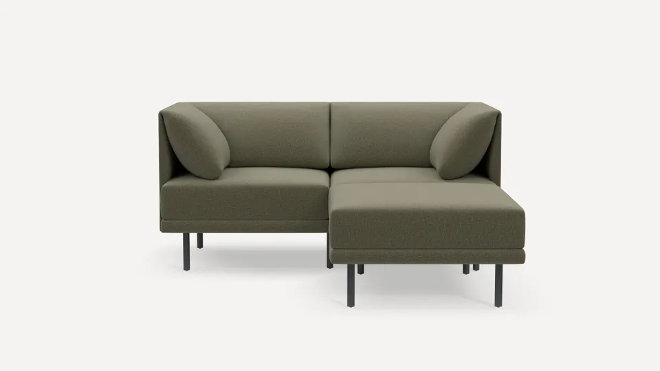 Range 3-Piece Sectional Lounger - Moss Green - Performance Flatweave / Black - Metal