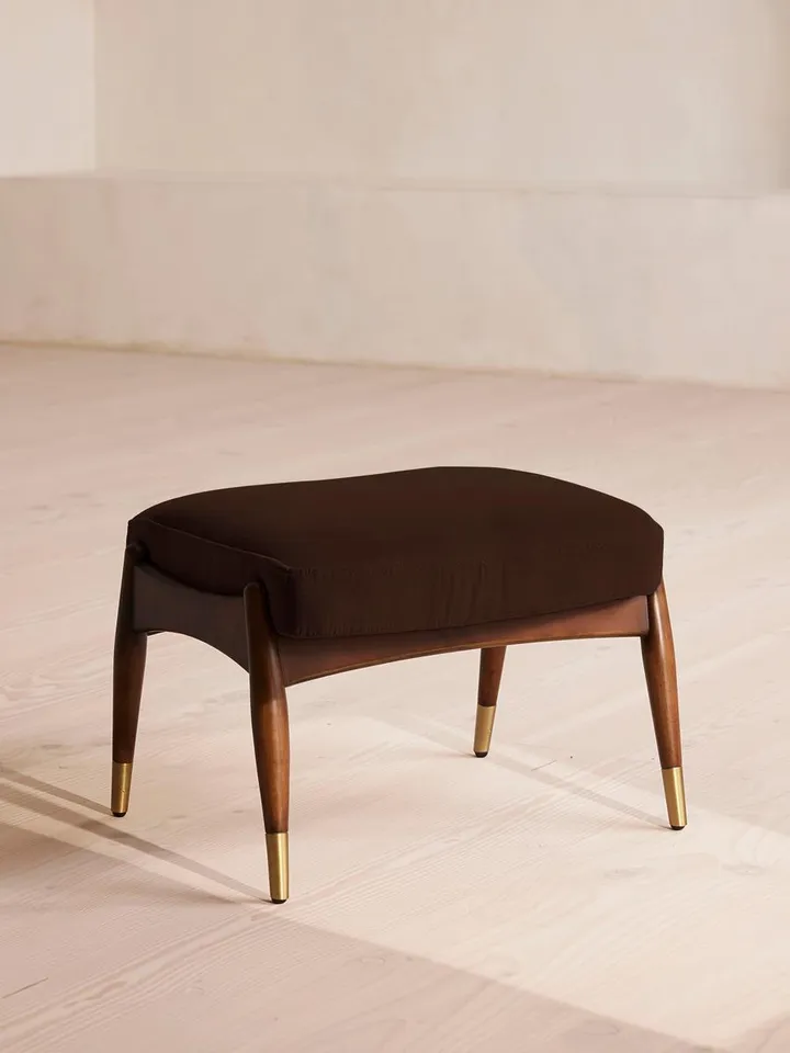 Theodore Footstool, Velvet, Chocolate, US