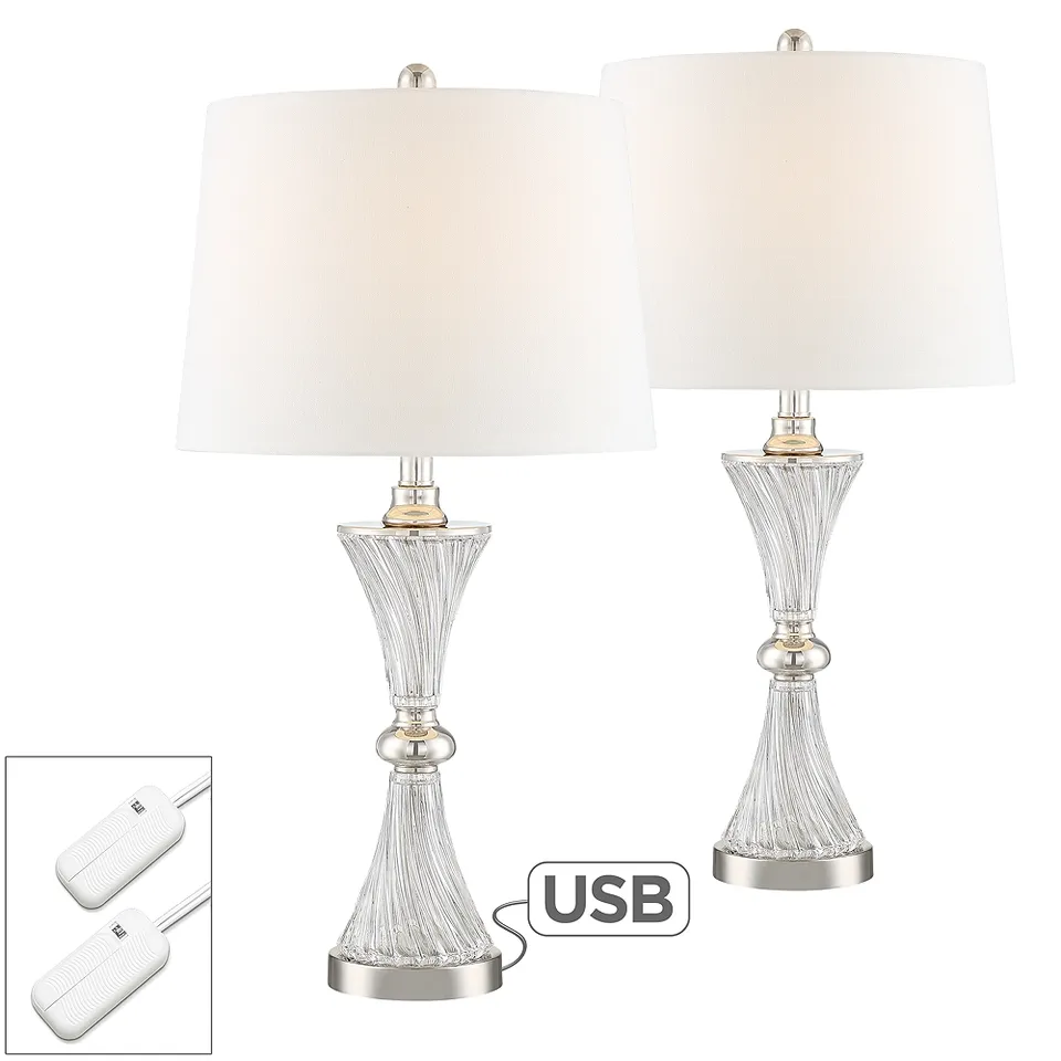 Copeland 25 1/2"Glass USB Table Lamps Set of 2 with Table Top Dimmers