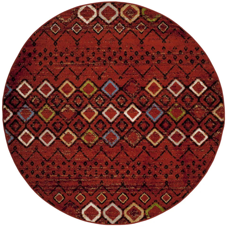 Arlo Home Woven Area Rug, AMS108D, Terracotta/Multi,  6' 7" X 6' 7" Round