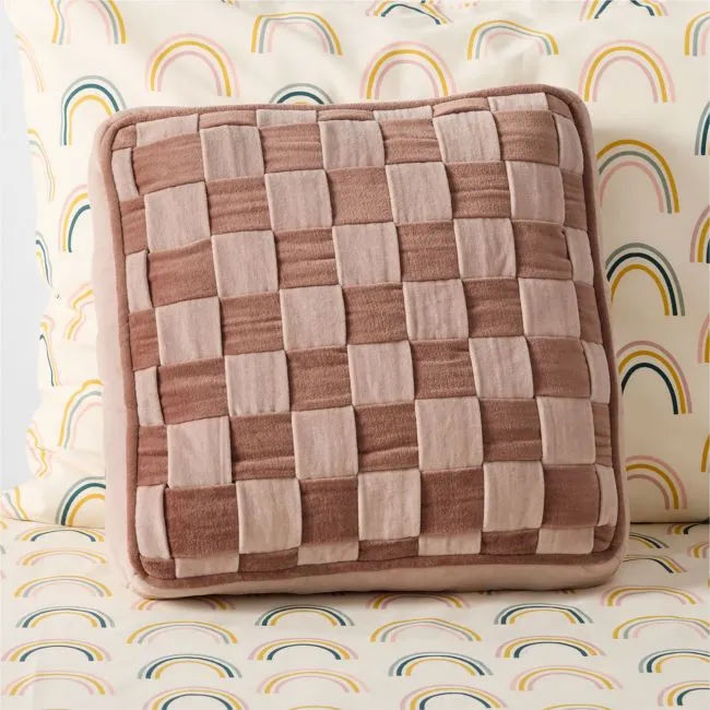 Checkerboard Lilac Rose and Classic Rose Velvet Kids Throw Pillow