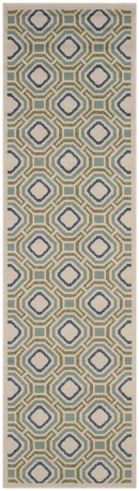 Arlo Home Indoor/Outdoor Woven Area Rug, VER089-0614, Cream/Green,  2' 3" X 8'