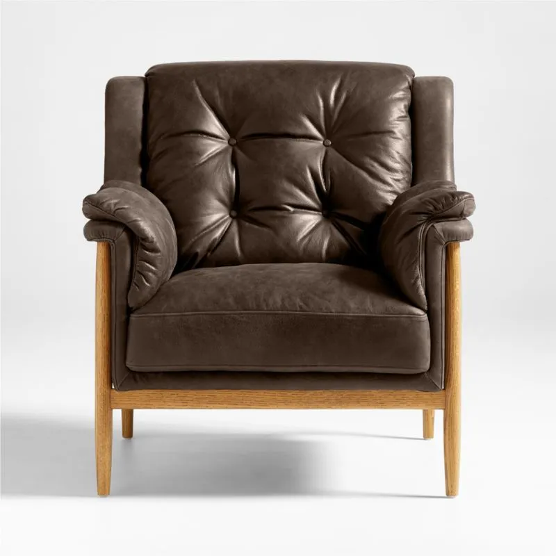 Cigar Wood and Leather Accent Chair