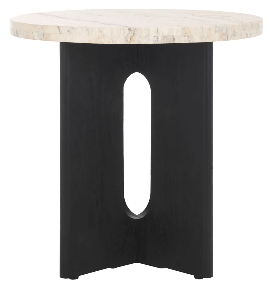 Shayna Travertine Accent Table - Travertine/Black