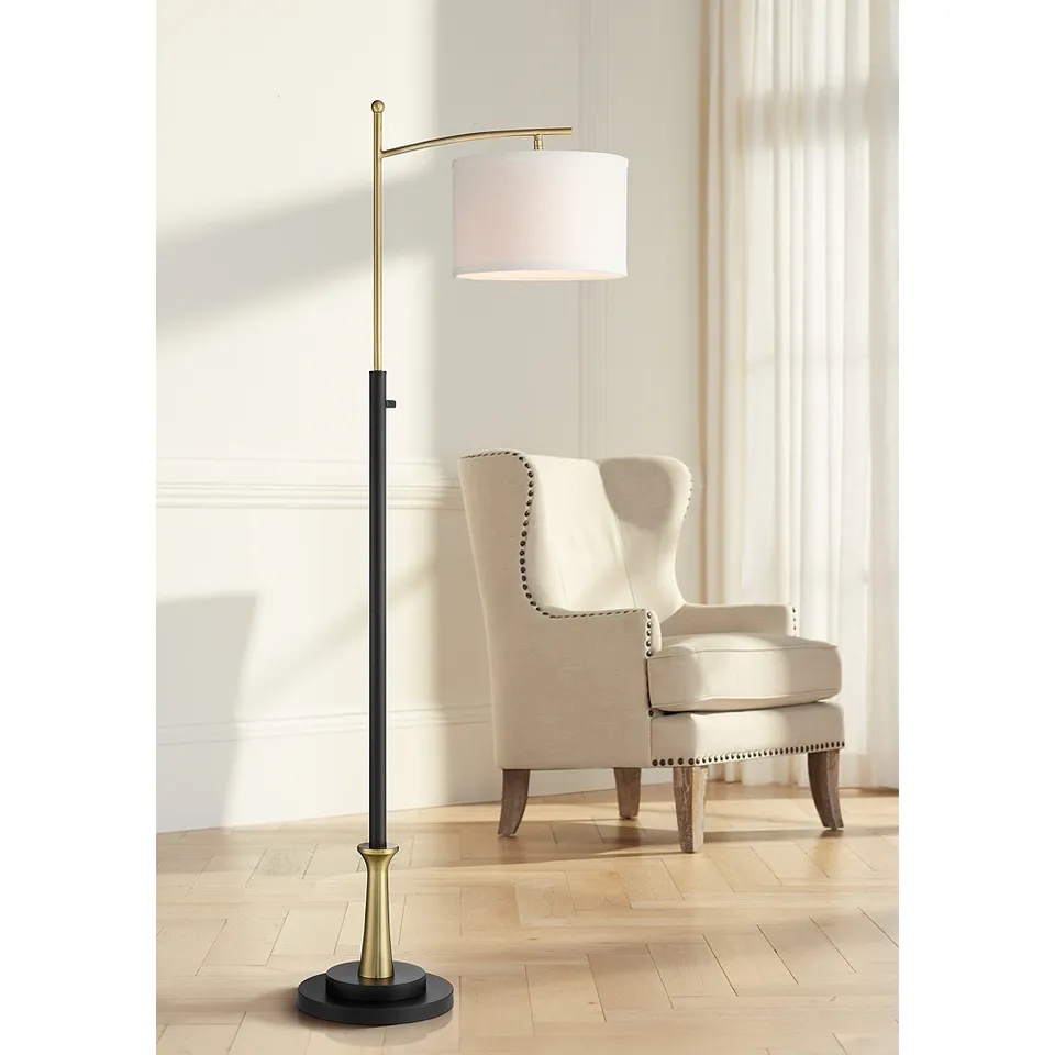 Possini Euro Burbank 64" Black and Brass Downbridge Floor Lamp