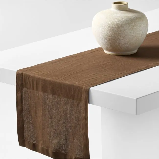 Marin 120" Earth Brown European Linen Table Runner