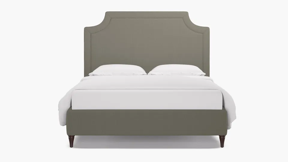 Deco Bed, Putty Everyday Linen, Espresso Decorative Tapered Leg, Twin