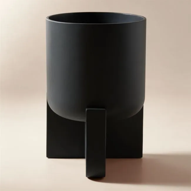 Verro Black Cement Standing Planter Wide