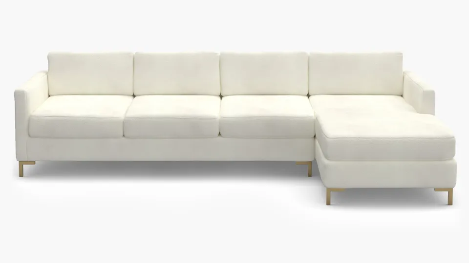 Modern Sectional, Right Facing, Sheepskin, Brass L Leg