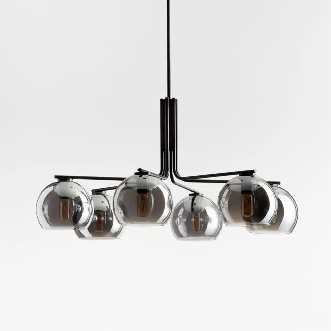 Arren Black Chandelier Light with Round Silver Glass Shades 37.5"