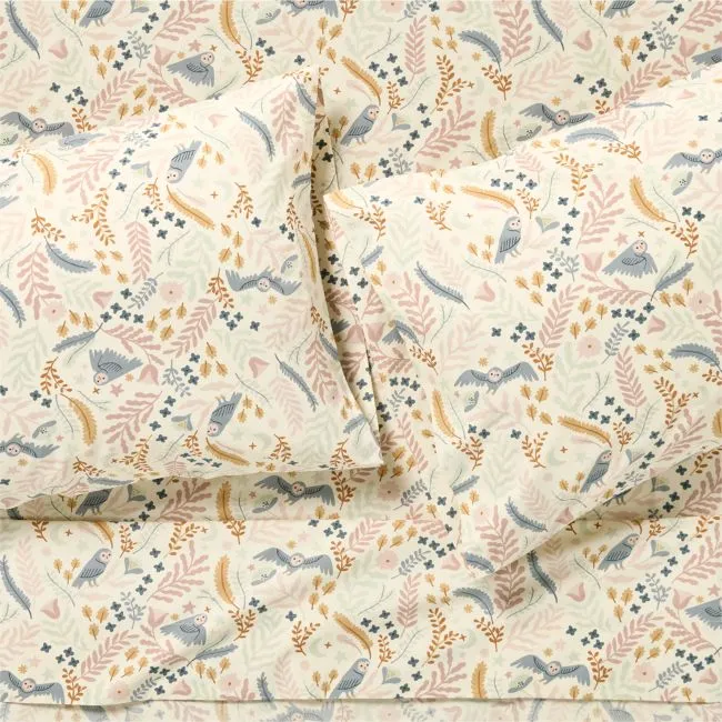 Owl 100% Organic Cotton Percale Kids Queen Sheet Set