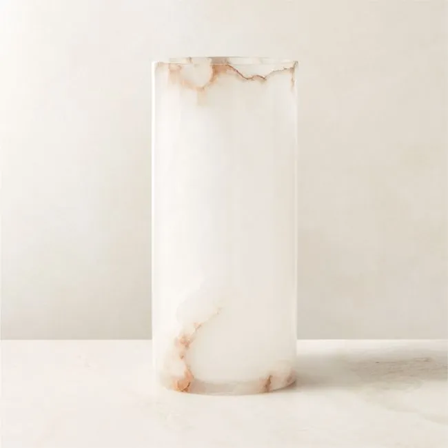 Poe White Alabaster Pillar Candle Holder 10"