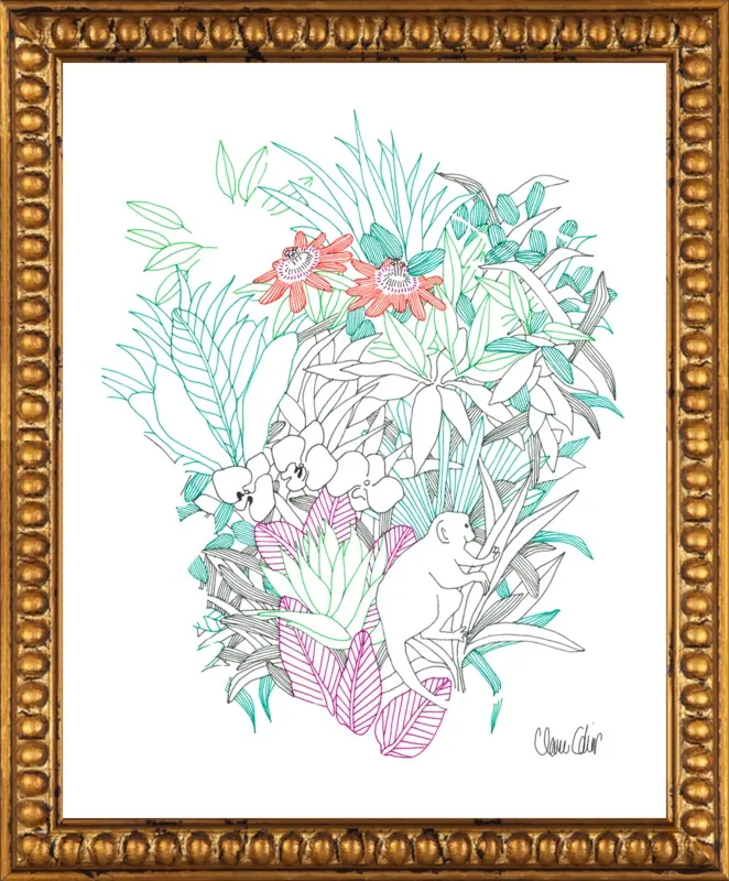 Passionflowers, orchids and the squirrel monkey  by Claire Colin for Artfully Walls