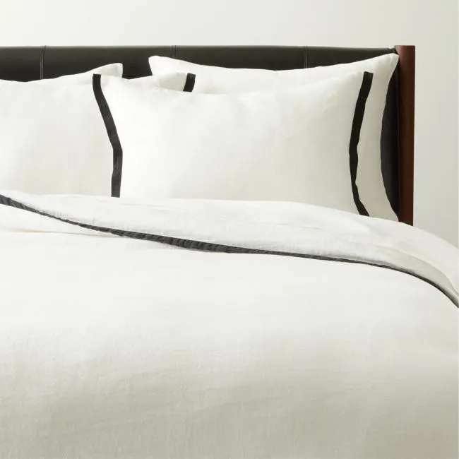 Classic European Linen White with Black Border Full/Queen Duvet