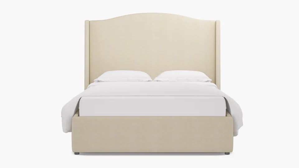 Curved Wingback Bed, Talc Everyday Linen, Twin