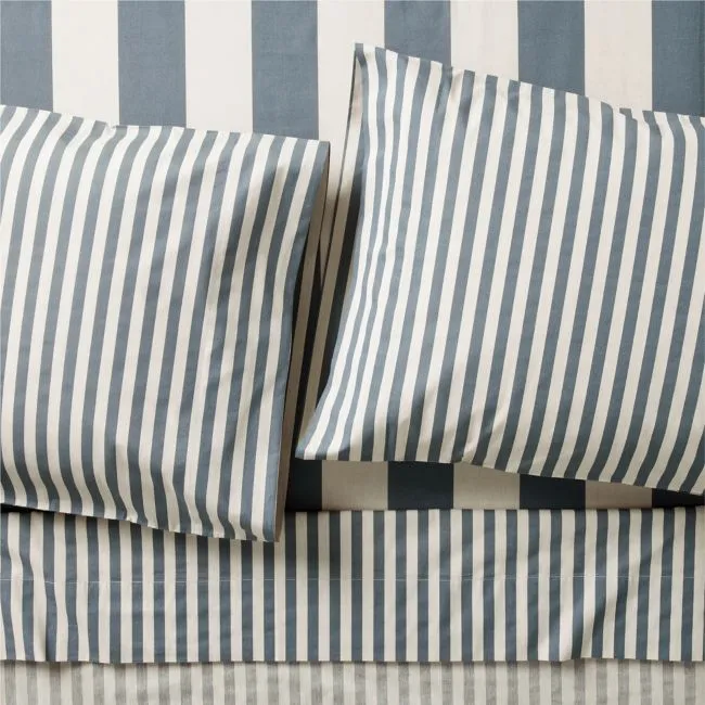 Riviera Blue and Oatmeal Stripe 100% Organic Cotton Kids Full Sheet Set