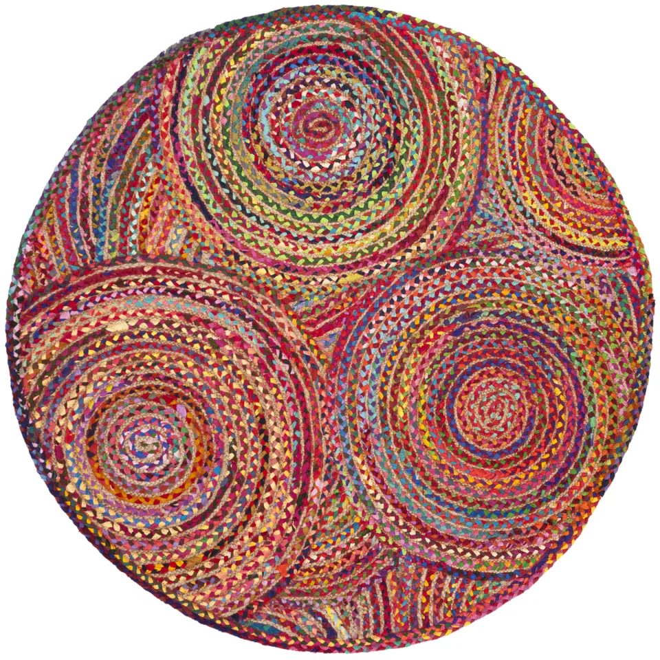 Arlo Home Hand Woven Area Rug, CAP203A, Red/Multi,  3' X 3' Round