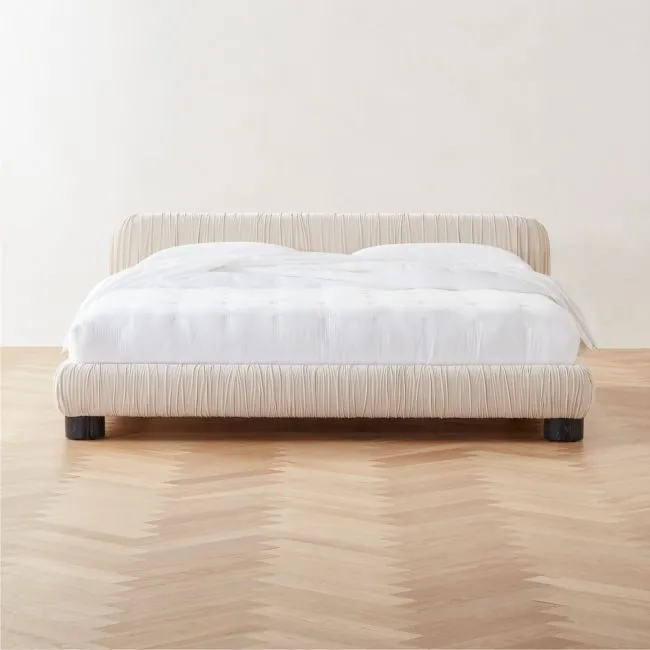 Cantar Ivory Velvet Upholstered King Bed