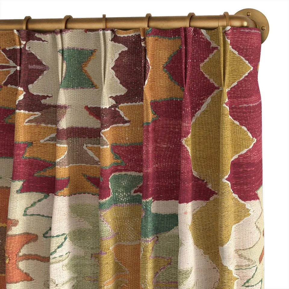 Bold Kaleidoscope Kilim French Pleat Curtain by St. Frank | 84" Panel | Cotton