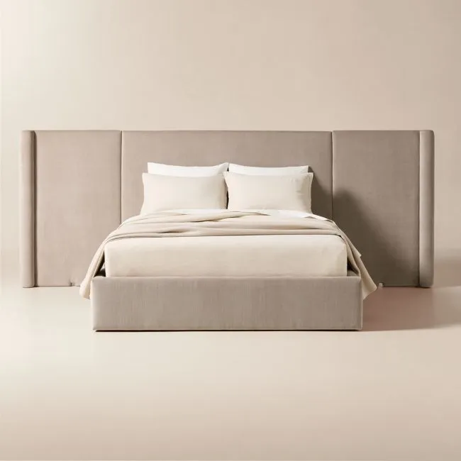 Abbott Grey Velvet Upholstered Extended Queen Platform Bed