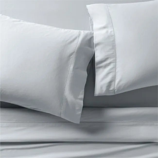Serene Washed Organic Cotton Sateen Light Mist Blue King Sheet Set