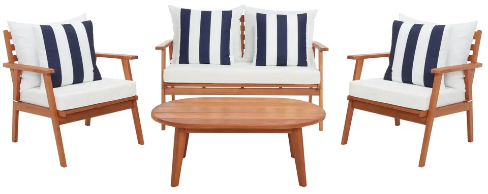 Deacon 4 Piece Living Set - Natural/Beige + Thick Stripe Pillow
