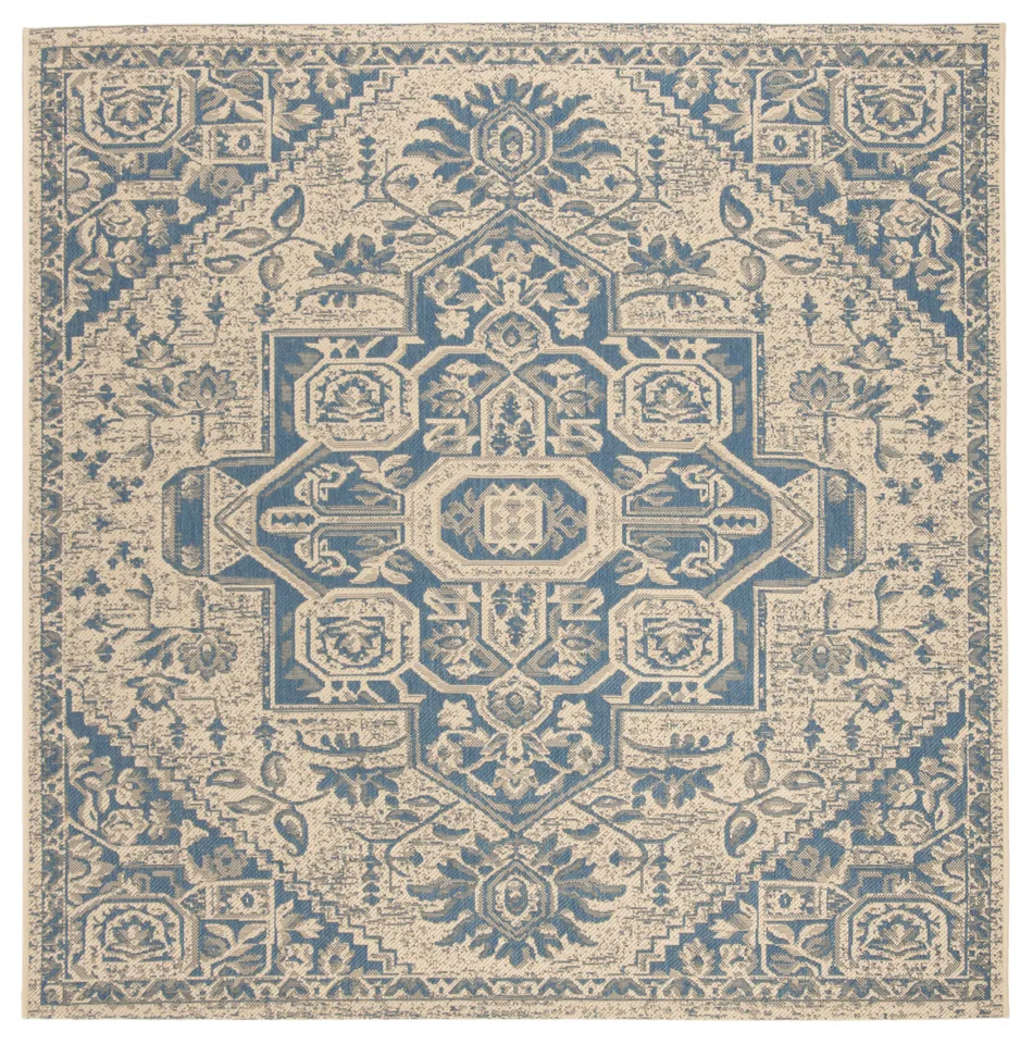 Arlo Home Indoor/Outdoor Woven Area Rug, LND138M, Blue/Cream,  6' 7" X 6' 7" Square
