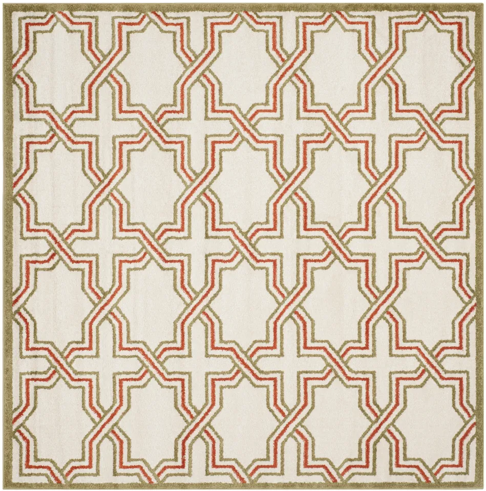 Arlo Home Indoor/Outdoor Woven Area Rug, AMT413A, Ivory/Light Green,  7' X 7' Square