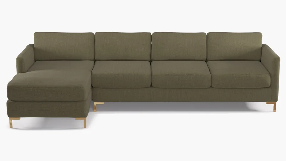 Modern Sectional, Left Facing, Olive Everyday Linen, Brass L Leg