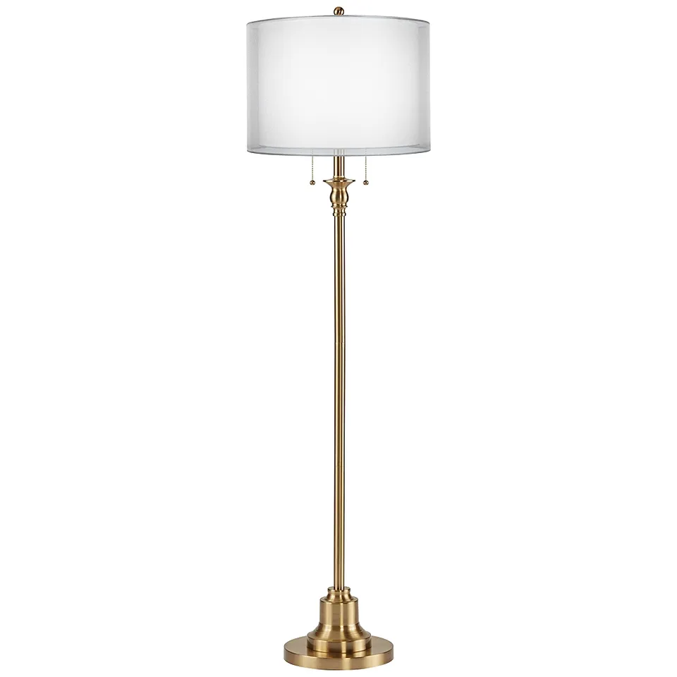 Possini Euro Dyna 58" Antique Brass and Sheer Double Shade Floor Lamp