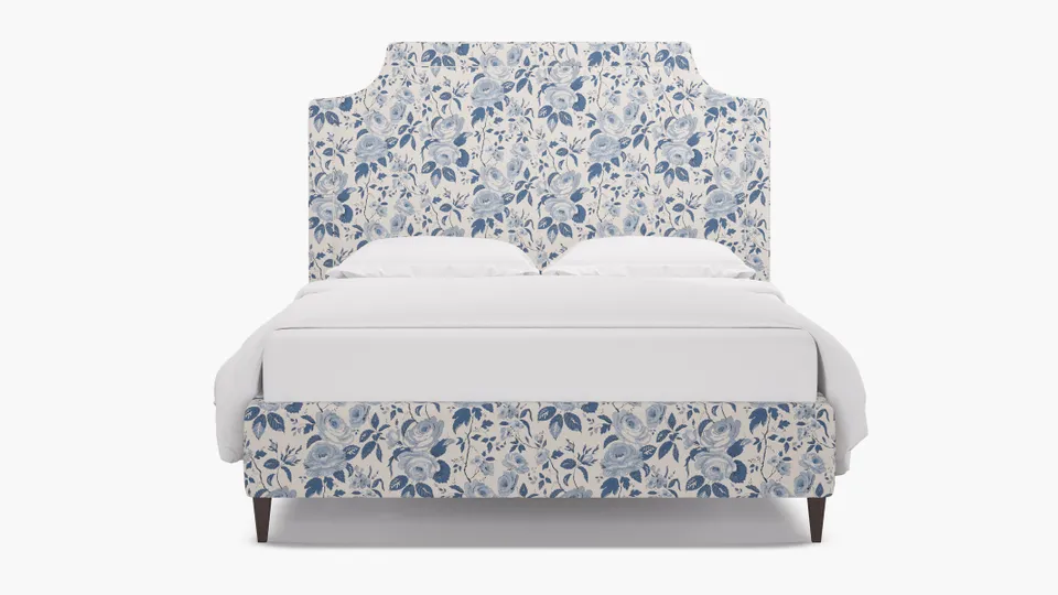 Deco Bed, Delft Chintz, Espresso Square Tapered Leg, Queen