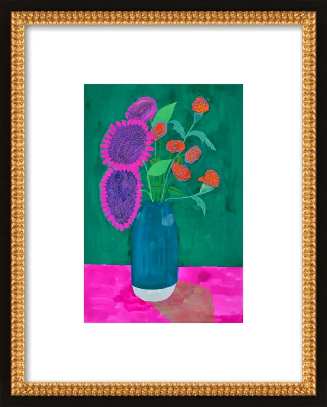 vase with sunflowers and carnations  by Christiane Drapela for Artfully Walls